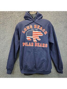Long Beach Polar Bears USA Flag Hoodie M Navy Blue Patriotic Streetwear Sporty